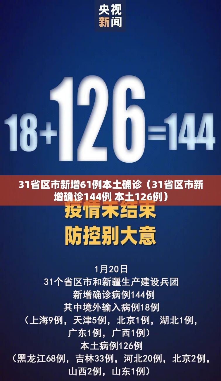 31省区市新增61例本土确诊（31省区市新增确诊144例 本土126例）