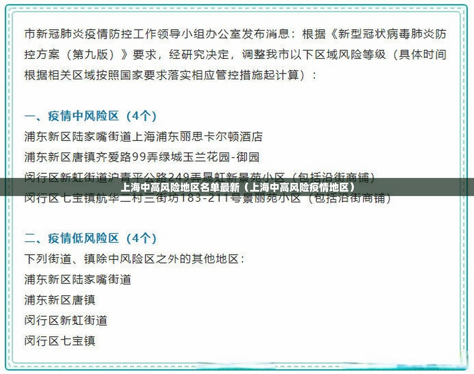 上海中高风险地区名单最新(上海中高风险疫情地区) 上海中高风险地区名单最新(上海中高风险疫情地区)