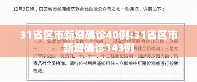 31省区市新增确诊40例:31省区市新增确诊143例 31省区市新增确诊40例:31省区市新增确诊143例