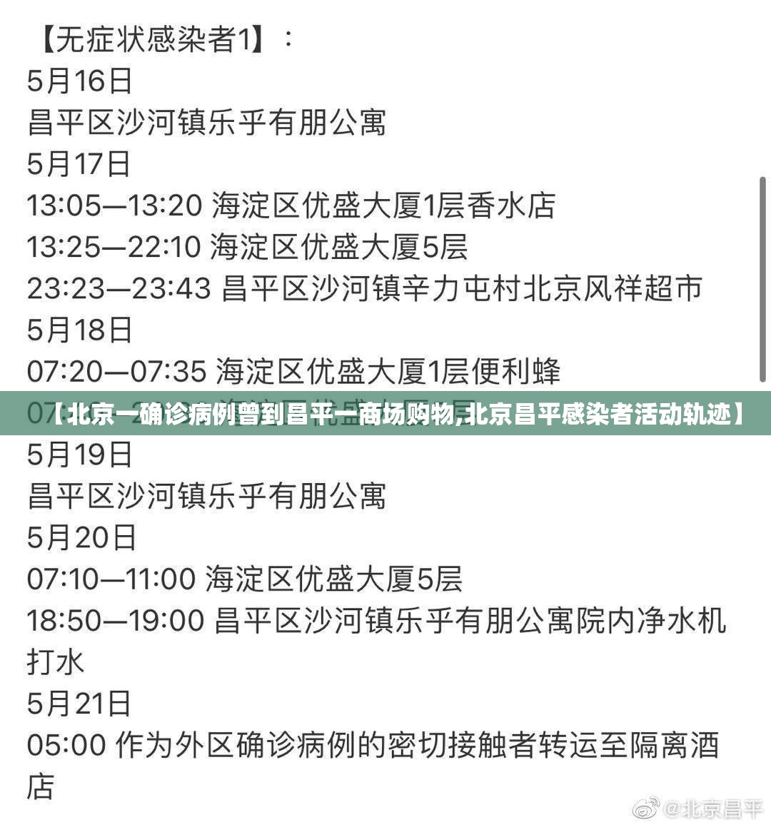 【北京一确诊病例曾到昌平一商场购物,北京昌平感染者活动轨迹】