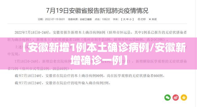 【安徽新增1例本土确诊病例/安徽新增确诊一例】 【安徽新增1例本土确诊病例/安徽新增确诊一例】