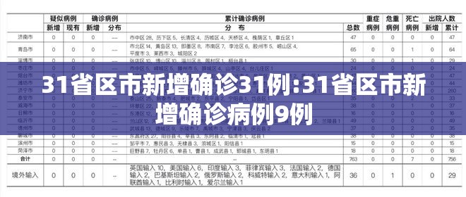 31省区市新增确诊31例:31省区市新增确诊病例9例