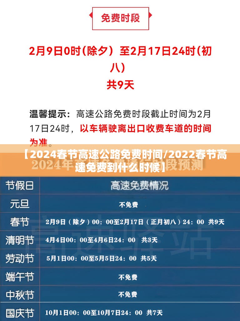 【2024春节高速公路免费时间/2022春节高速免费到什么时候】