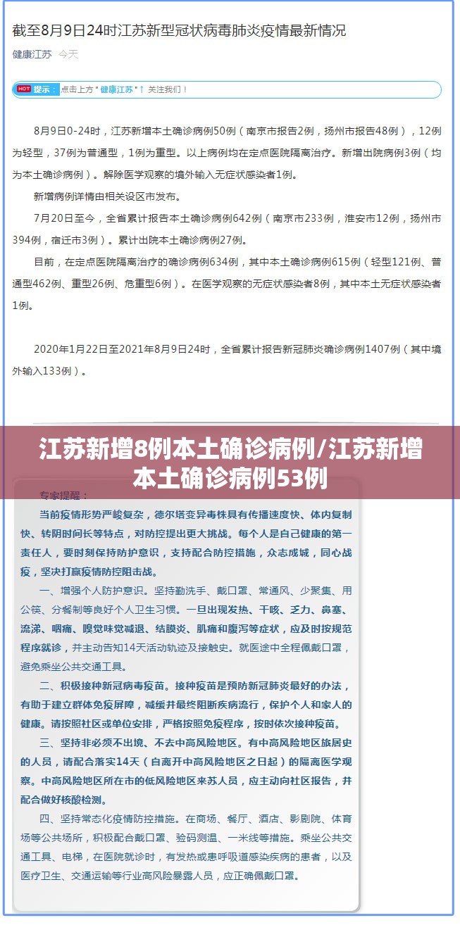 江苏新增8例本土确诊病例/江苏新增本土确诊病例53例 江苏新增8例本土确诊病例/江苏新增本土确诊病例53例