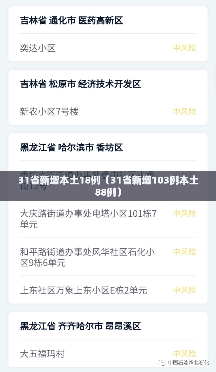 31省新增本土18例(31省新增103例本土88例) 31省新增本土18例(31省新增103例本土88例)