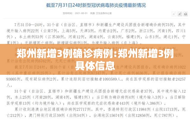 郑州新增3例确诊病例:郑州新增3例具体信息 郑州新增3例确诊病例:郑州新增3例具体信息