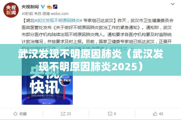 武汉发现不明原因肺炎(武汉发现不明原因肺炎2025) 武汉发现不明原因肺炎(武汉发现不明原因肺炎2025)