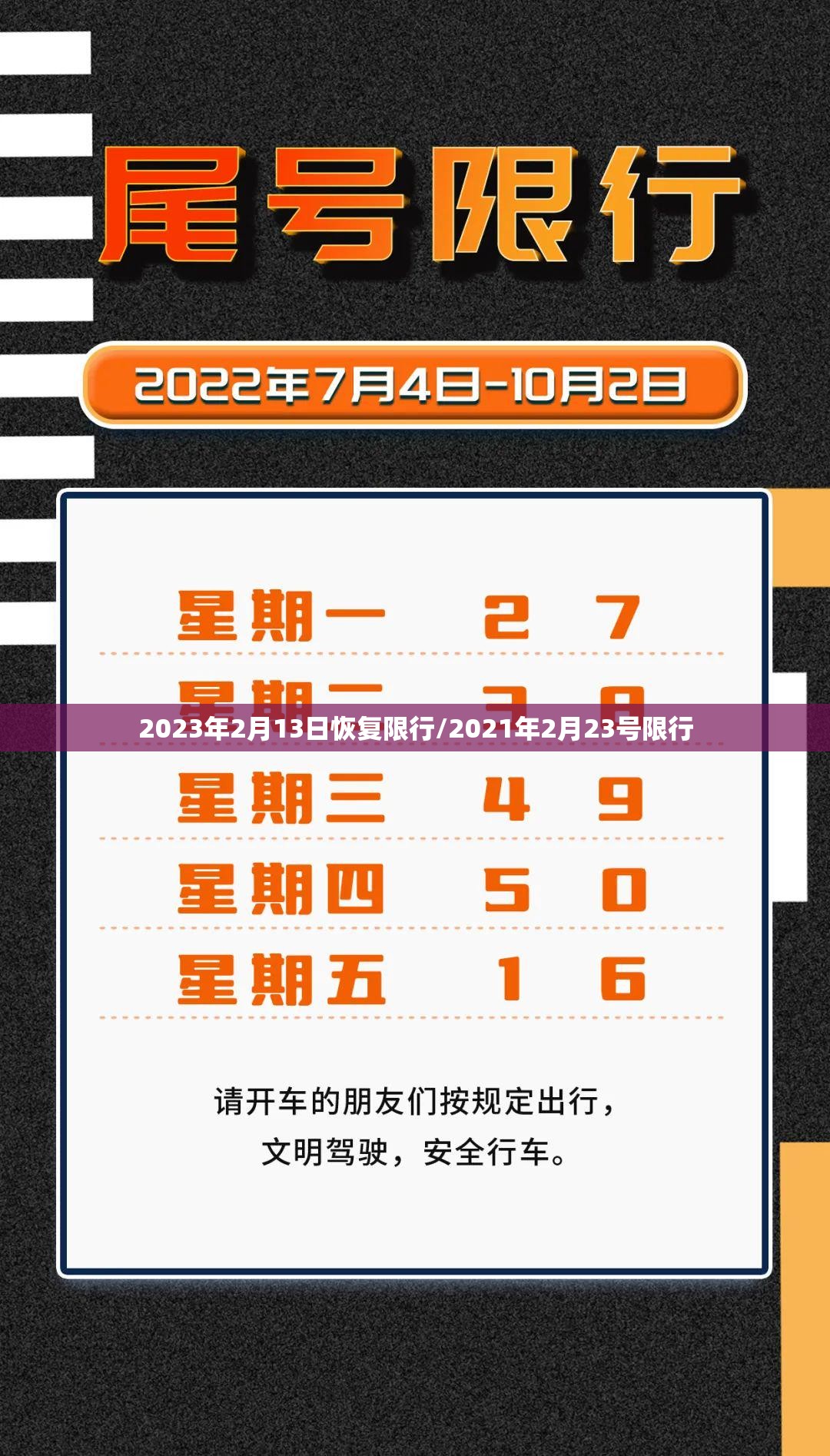 2023年2月13日恢复限行/2021年2月23号限行