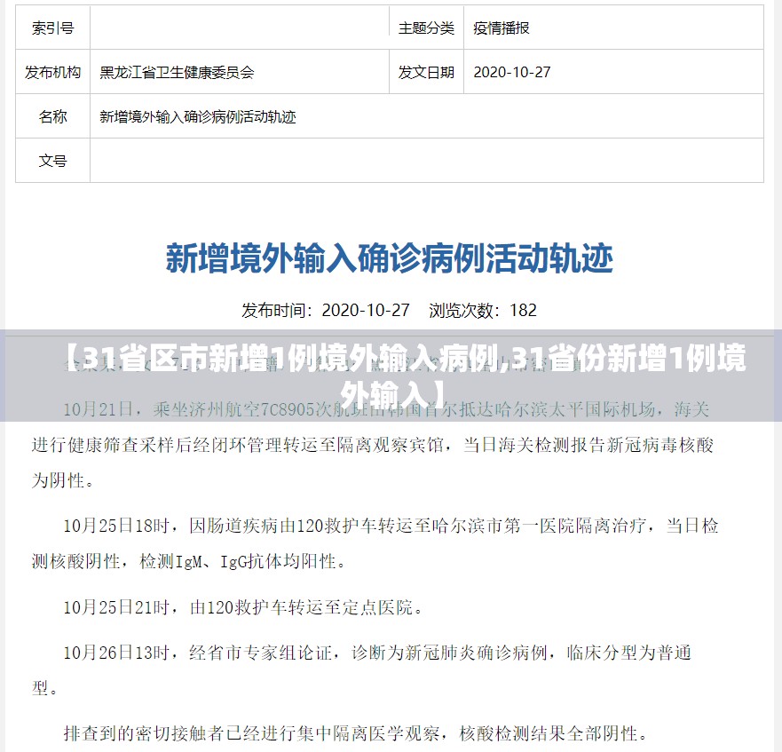 【31省区市新增1例境外输入病例,31省份新增1例境外输入】 【31省区市新增1例境外输入病例,31省份新增1例境外输入】