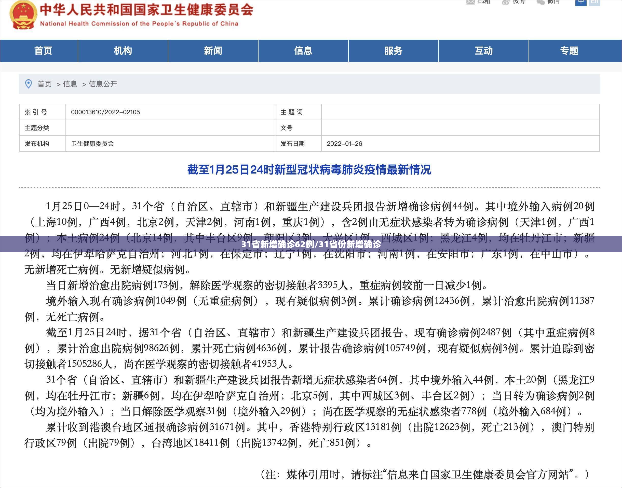 31省新增确诊62例/31省份新增确诊