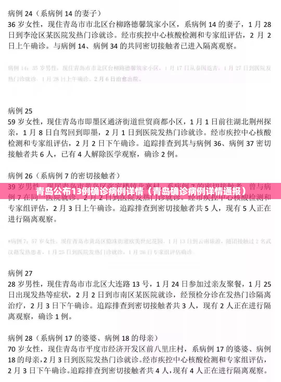 青岛公布13例确诊病例详情（青岛确诊病例详情通报）