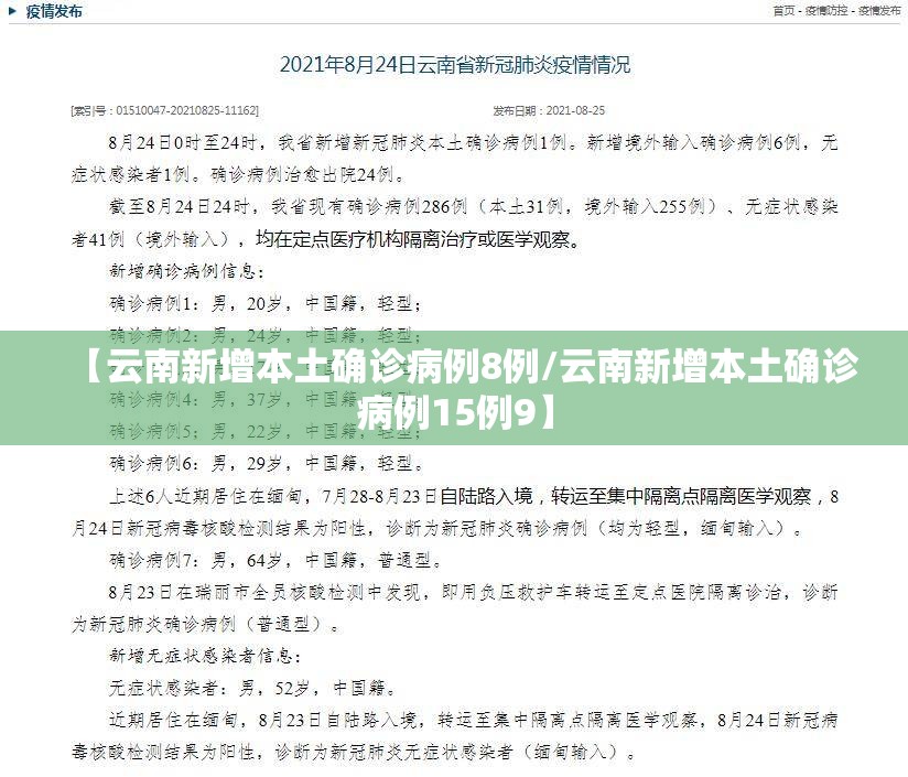 【云南新增本土确诊病例8例/云南新增本土确诊病例15例9】 【云南新增本土确诊病例8例/云南新增本土确诊病例15例9】