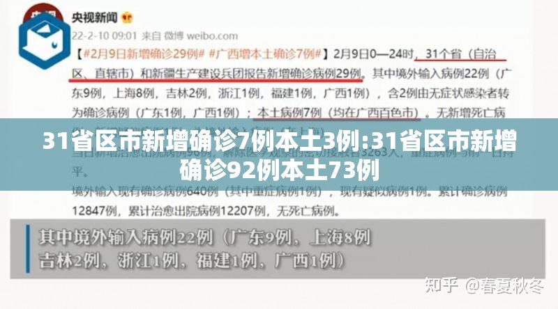 31省区市新增确诊7例本土3例:31省区市新增确诊92例本土73例