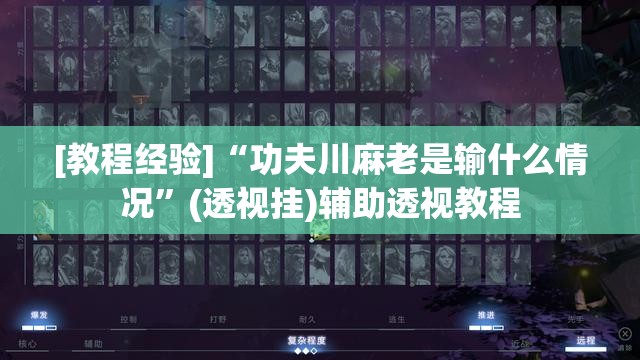 [教程经验]“功夫川麻老是输什么情况”(透视挂)辅助透视教程