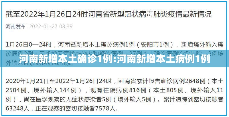 河南新增本土确诊1例:河南新增本土病例1例