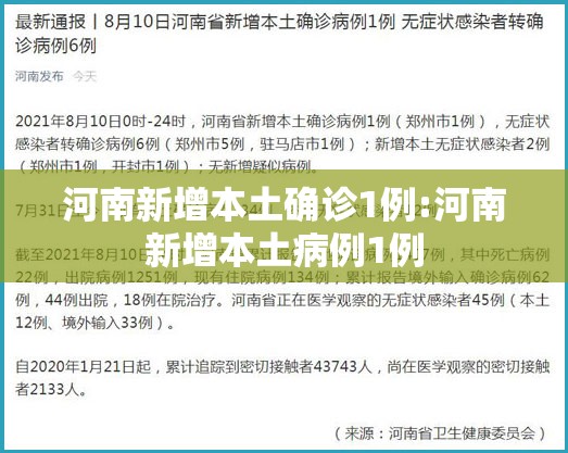 河南新增本土确诊1例:河南新增本土病例1例