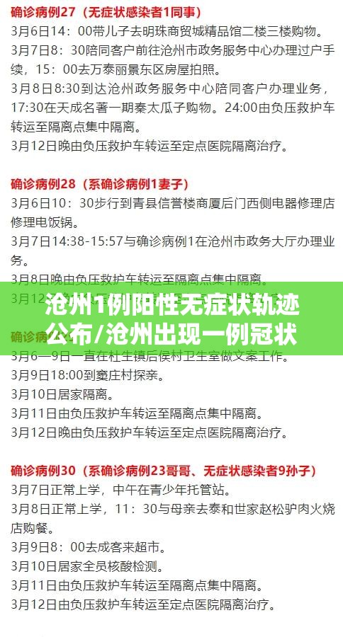 沧州1例阳性无症状轨迹公布/沧州出现一例冠状病毒 沧州1例阳性无症状轨迹公布/沧州出现一例冠状病毒