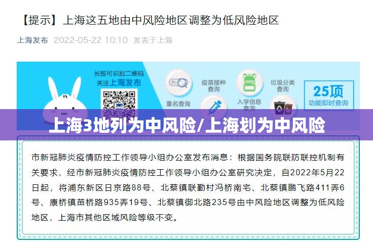 上海3地列为中风险/上海划为中风险