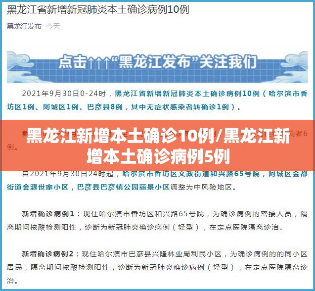 黑龙江新增本土确诊10例/黑龙江新增本土确诊病例5例