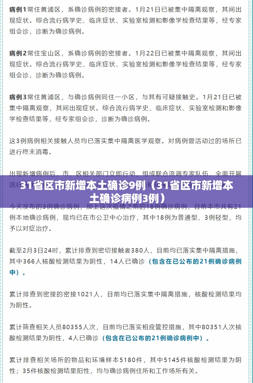 31省区市新增本土确诊9例(31省区市新增本土确诊病例3例) 31省区市新增本土确诊9例(31省区市新增本土确诊病例3例)