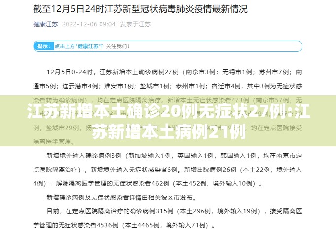 江苏新增本土确诊20例无症状27例:江苏新增本土病例21例 江苏新增本土确诊20例无症状27例:江苏新增本土病例21例