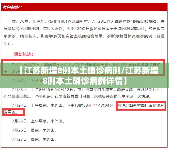 【江苏新增8例本土确诊病例/江苏新增8例本土确诊病例详情】 【江苏新增8例本土确诊病例/江苏新增8例本土确诊病例详情】