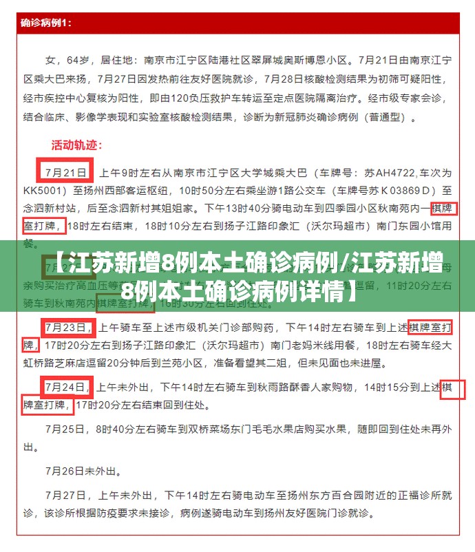 【江苏新增8例本土确诊病例/江苏新增8例本土确诊病例详情】 【江苏新增8例本土确诊病例/江苏新增8例本土确诊病例详情】