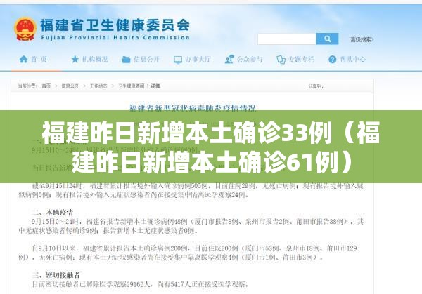 福建昨日新增本土确诊33例(福建昨日新增本土确诊61例) 福建昨日新增本土确诊33例(福建昨日新增本土确诊61例)