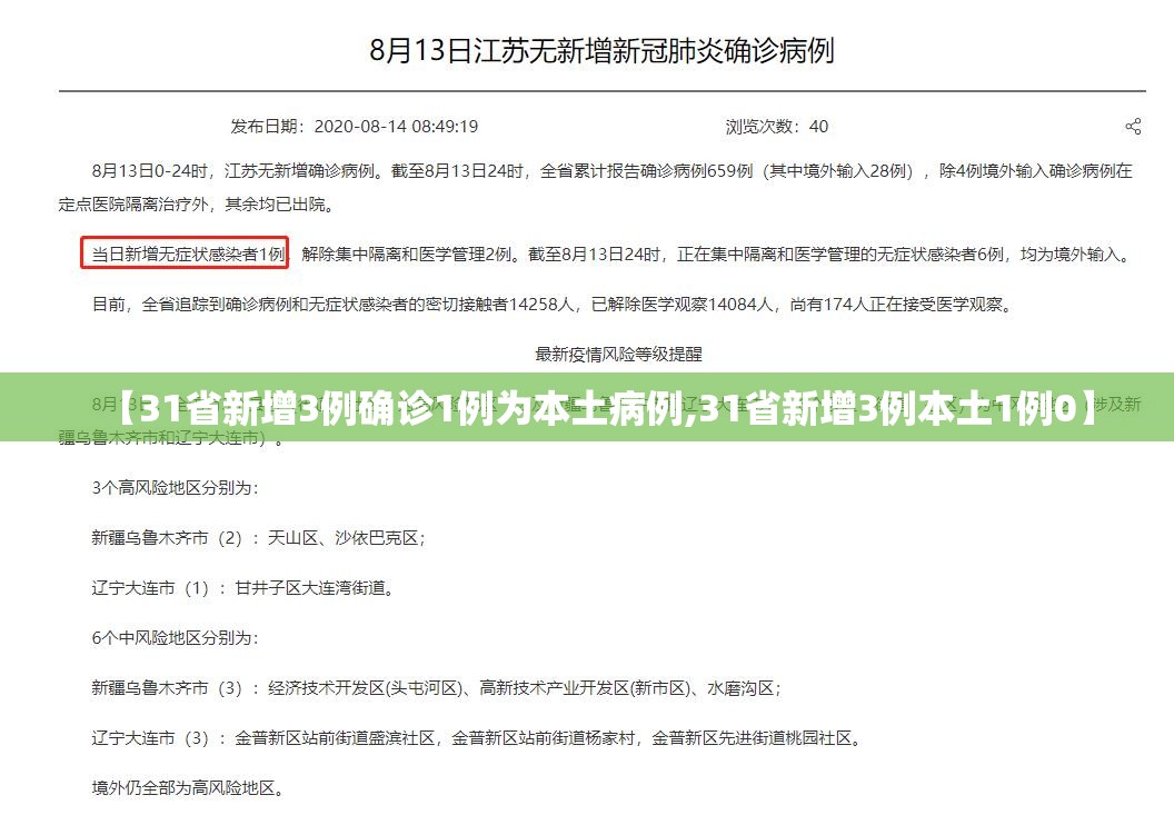 【31省新增3例确诊1例为本土病例,31省新增3例本土1例0】 【31省新增3例确诊1例为本土病例,31省新增3例本土1例0】