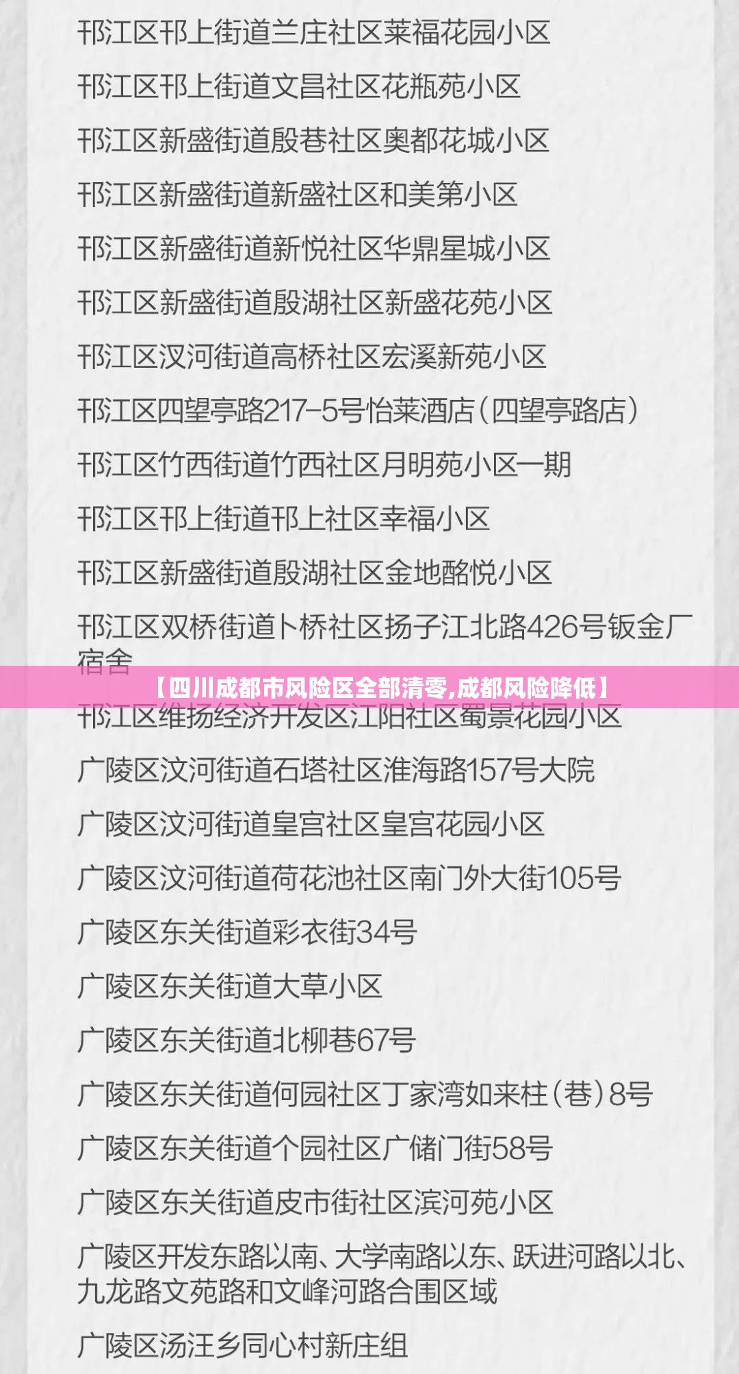 【四川成都市风险区全部清零,成都风险降低】 【四川成都市风险区全部清零,成都风险降低】