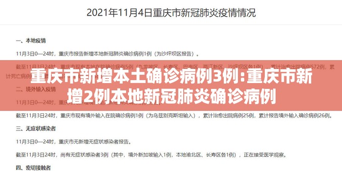 重庆市新增本土确诊病例3例:重庆市新增2例本地新冠肺炎确诊病例 重庆市新增本土确诊病例3例:重庆市新增2例本地新冠肺炎确诊病例