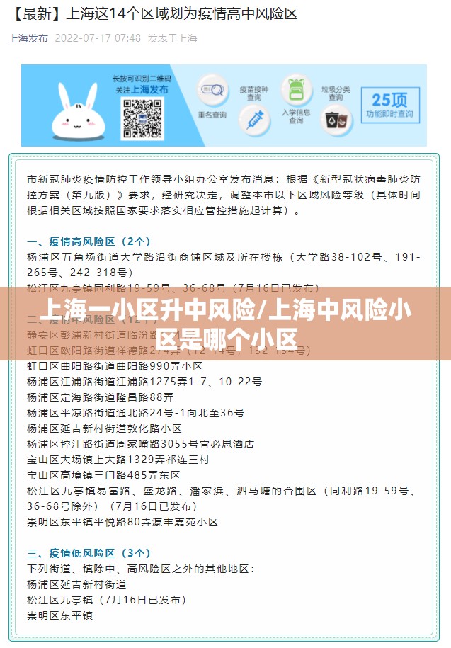 上海一小区升中风险/上海中风险小区是哪个小区