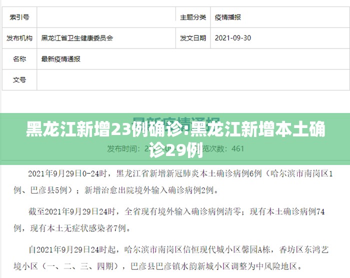 黑龙江新增23例确诊:黑龙江新增本土确诊29例 黑龙江新增23例确诊:黑龙江新增本土确诊29例