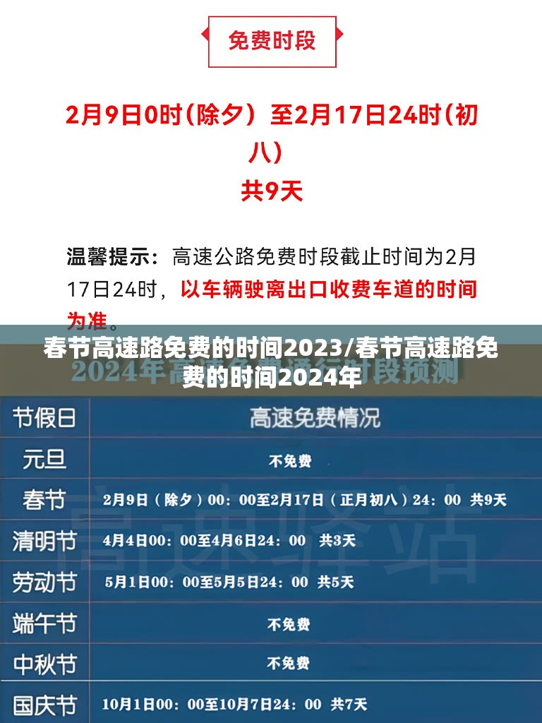 春节高速路免费的时间2023/春节高速路免费的时间2024年 春节高速路免费的时间2023/春节高速路免费的时间2024年