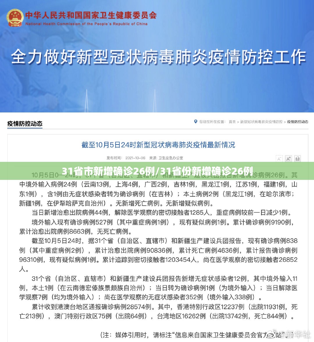 31省市新增确诊26例/31省份新增确诊26例