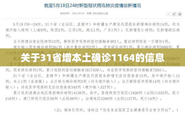 关于31省增本土确诊1164的信息 关于31省增本土确诊1164的信息