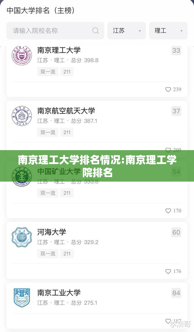南京理工大学排名情况:南京理工学院排名