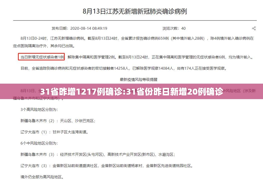 31省昨增1217例确诊:31省份昨日新增20例确诊 31省昨增1217例确诊:31省份昨日新增20例确诊