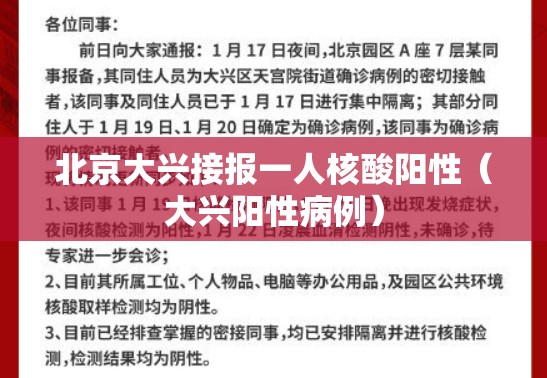 北京大兴接报一人核酸阳性(大兴阳性病例) 北京大兴接报一人核酸阳性(大兴阳性病例)