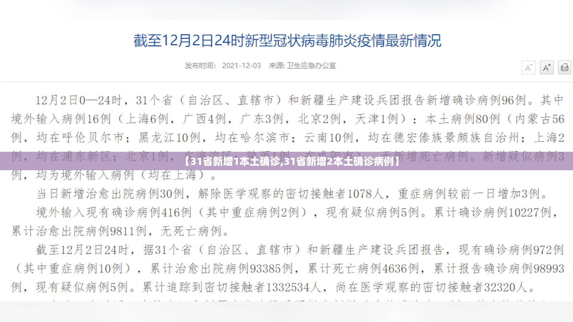 【31省新增1本土确诊,31省新增2本土确诊病例】 【31省新增1本土确诊,31省新增2本土确诊病例】