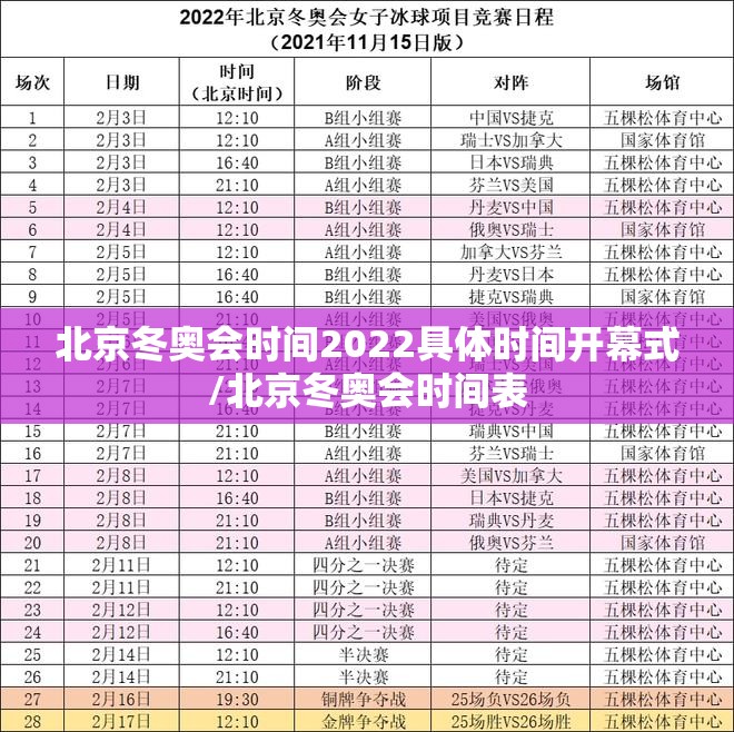 北京冬奥会时间2022具体时间开幕式/北京冬奥会时间表 北京冬奥会时间2022具体时间开幕式/北京冬奥会时间表
