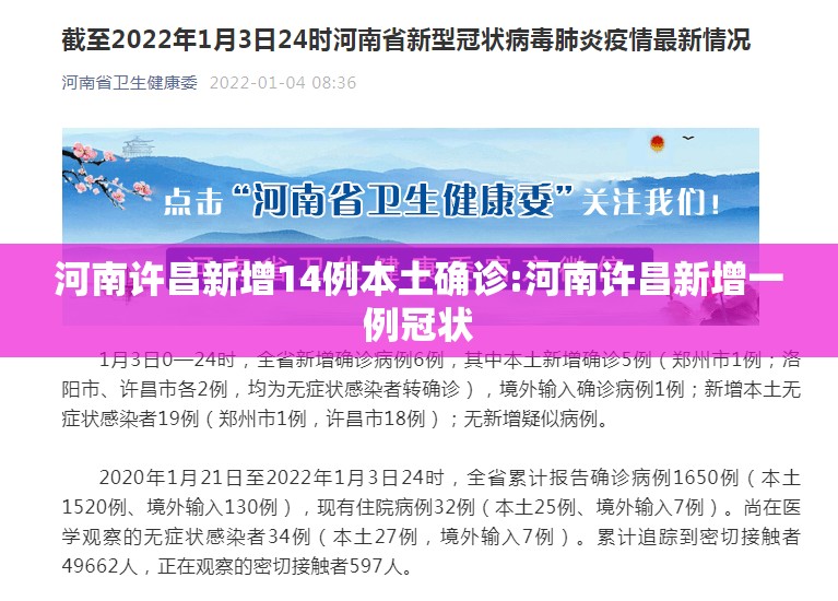 河南许昌新增14例本土确诊:河南许昌新增一例冠状 河南许昌新增14例本土确诊:河南许昌新增一例冠状