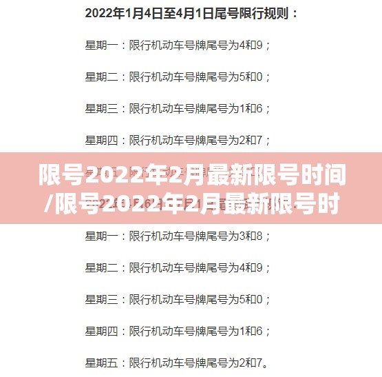 限号2022年2月最新限号时间/限号2022年2月最新限号时间表