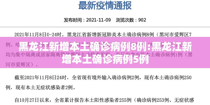 黑龙江新增本土确诊病例8例:黑龙江新增本土确诊病例5例 黑龙江新增本土确诊病例8例:黑龙江新增本土确诊病例5例