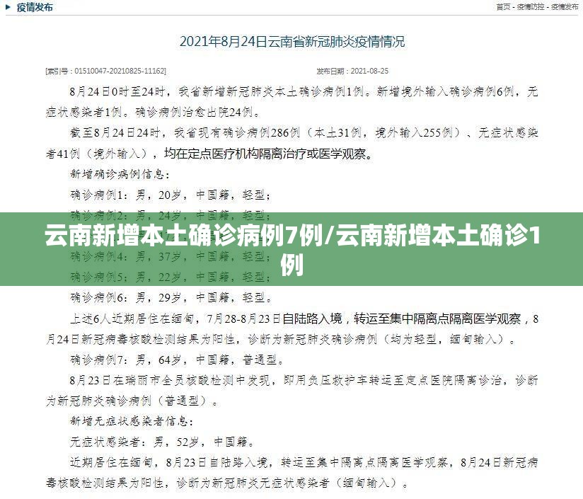 云南新增本土确诊病例7例/云南新增本土确诊1例