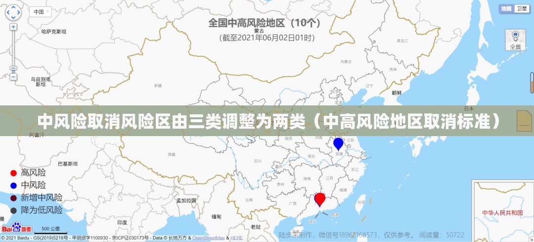 中风险取消风险区由三类调整为两类（中高风险地区取消标准）