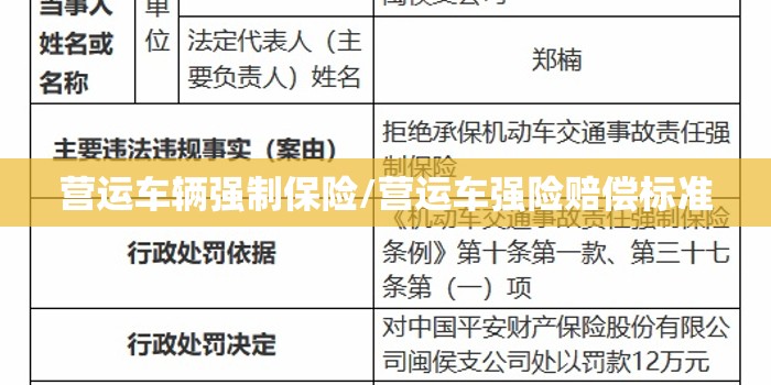 营运车辆强制保险/营运车强险赔偿标准