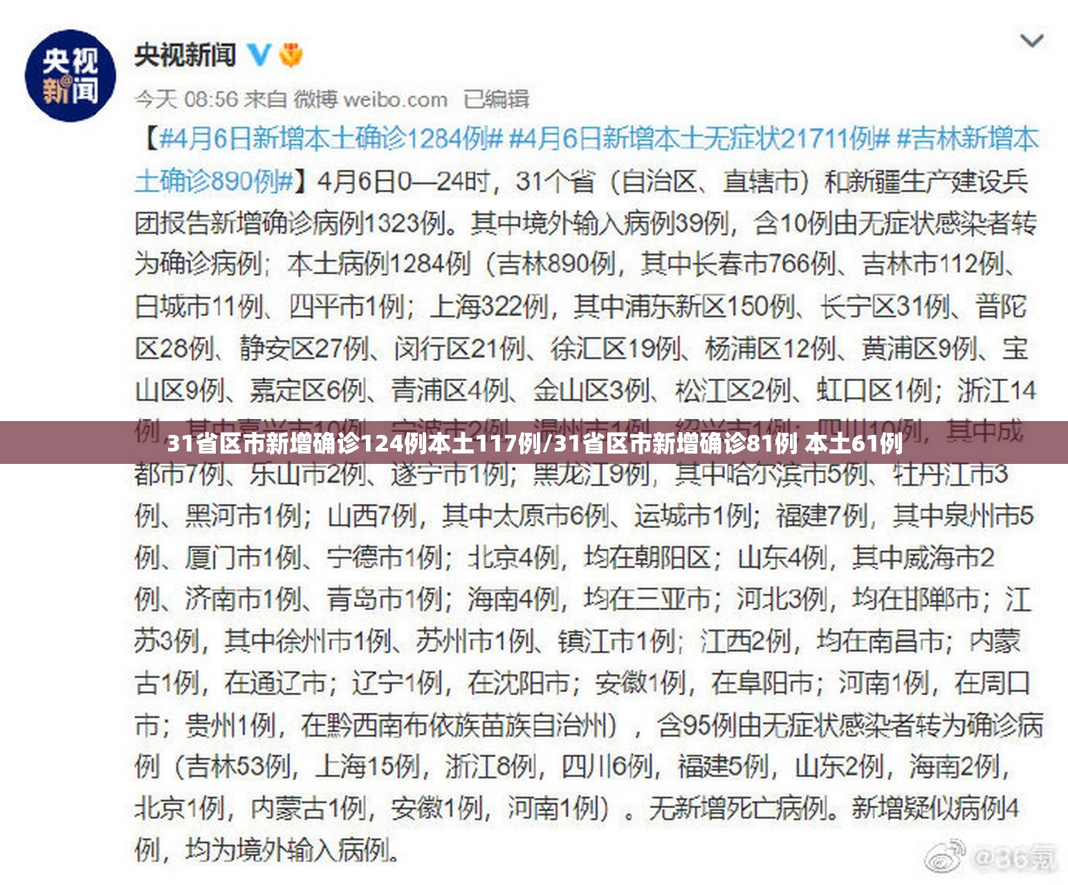 31省区市新增确诊124例本土117例/31省区市新增确诊81例 本土61例