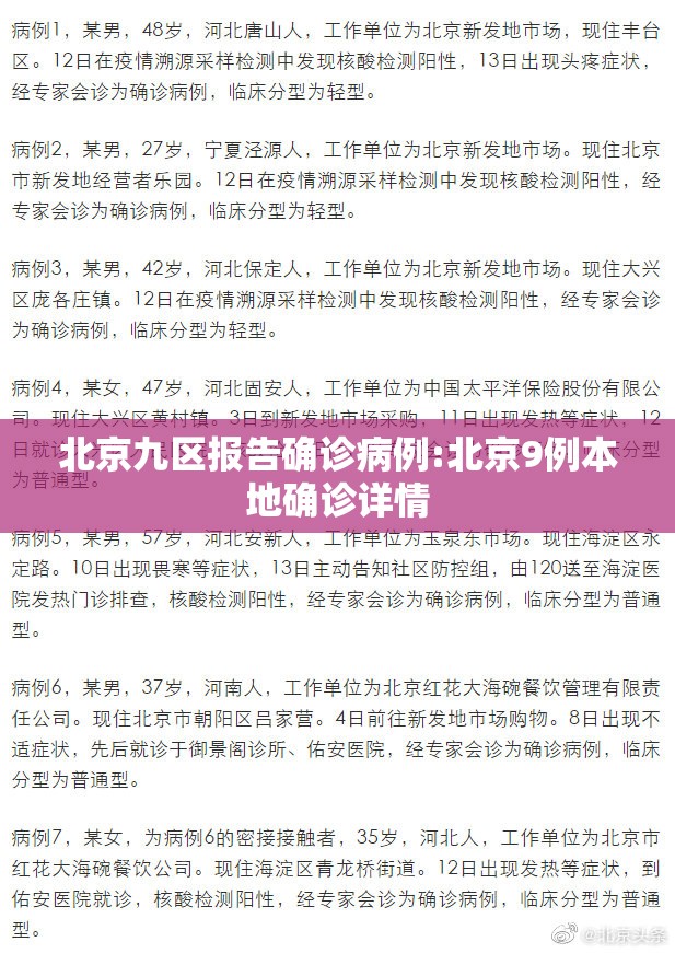北京九区报告确诊病例:北京9例本地确诊详情