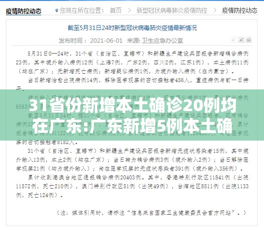 31省份新增本土确诊20例均在广东:广东新增5例本土确诊病例是省内什么地人